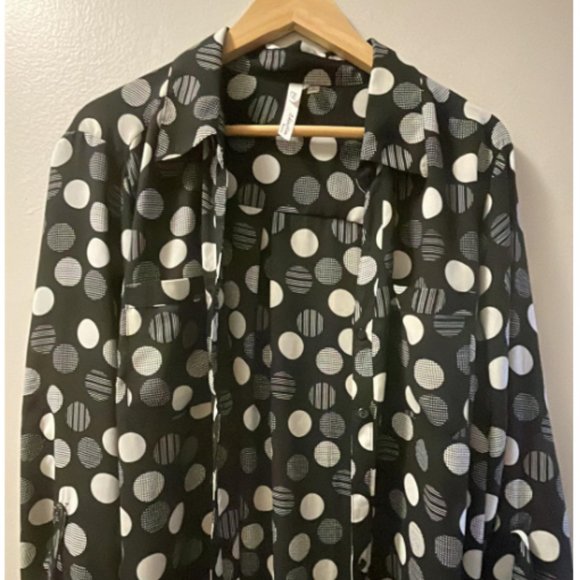 Collection by Michael Strahan Polka Dot Button-Up Blouse, women Size XXL - Picture 1 of 6